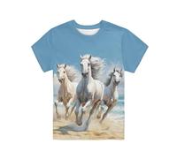 QWEFVB T-shirts décontractés à manches courtes pour enfants, garçons et filles, T-shirt d'été, cheval, 15-16 Years