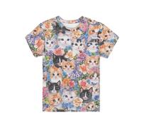 QWEFVB T-shirts pour filles de 2 à 16 ans - Pull fantaisie - T-shirt graphique - Col rond - Manches courtes, Fleur de chat mignon, 2-3 ans