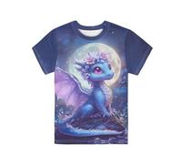 QWEFVB T-shirts pour filles, taille 2-16, chemise à manches courtes, t-shirts graphiques d'été pour enfants, pull à col rond, hauts vêtements, dragon, 9-10 ans