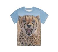 QWEFVB T-shirts taille 2-16 chemise à manches courtes pour garçons T-shirts graphiques amples col rond pull tops tenues scolaires, guépard, 9-10 ans