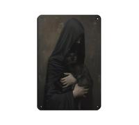 QWEJGFA Panneau en métal vintage avec motif chat noir mystérieux pour pub, club, café, bar, maison, décoration murale, affiche rétro 20 x 30 cm