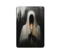 QWEJGFA Plaque en métal vintage avec fantôme mystérieux pour pub, club, café, bar, maison, décoration murale, affiche rétro, 20 x 30 cm