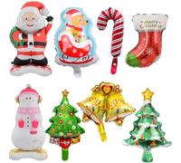 QWEPU 8 Stück Ballon de Noël, Ballons de Noël en Aluminium et Hélium, Père Gonflable/Bonhomme de neige/Sapin Renne Ballon d'hélium pour décoration de fête