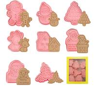 QWEPU Emporte Pièces Noël, 8Pcs 3D Emporte-Pièces et tampons de Noël Enfants, Cookie Cutter pour Décoration de Gâteau Fondant Biscuit Cookie Pâtisserie, Accessoires de cuisine