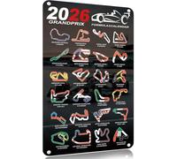 QWEPU Grand Prix Circuit F1 Cadeaux en métal, calendrier F1 2026, affiche d'événement de course automobile 2026, cadeaux pour les amateurs de voitures, bureaux et salles de jeux