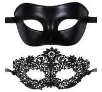 QWEPU Lot de 2 masques de bal de fin d'année, style sexy et élégant, carnaval à Venise, Halloween, mascarade, mystère pour homme et femme