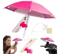 QWEPU Mini Parapluie pour Téléphone, Parapluie avec ventouse Support de téléphone, Sun Shad Pare-soleil Visière, Rose rouge