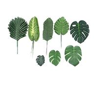 Qwertfeet 68 pièces 8 types de décorations pour fêtes tropicales feuilles de monstera dans la jungle, feuilles de palmier artificielles tige imitation