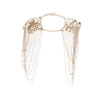 Qwertfeet Vintage Harnais Harness Bikini Body Link Epaulet Collier Chaîne Une Épaule Dangling Or