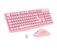 QWERTY Ensemble clavier et souris sans fil pleine taille 104 touches avec pavé numérique, sans fil 2,4 GHz avec nano récepteur USB, souris optique 1400 DPI, Plug and Play pour Windows Mac