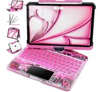 QWERTY Étui clavier pour iPad 10 10,9 pouces, pavé tactile multipoint rotatif à 360°, rétroéclairage 7 couleurs, rose fluo