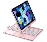 QWERTY Étui clavier pour iPad Air 13""(M3/M2)/iPad Pro 13""(M4),iPad Pro 12,9""(6e/5e/4e/3e génération),rotation 360°,rose