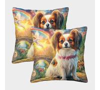 QWERTYUIOPD Chien Mignon Pont Arc en Ciel Taies Oreiller 3D Housse Coussin Lot de 2 Polyester Fermeture Invisible Enfant Adulte Decoration Chambre 40x40cm