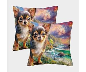 QWERTYUIOPD Chiot Longs Poils Taies Oreiller 3D Housse Coussin Lot de 2 Paysage Cote Parure de Lit Polyester Fermeture pour Chambre Enfant Facile Entretien 40x40cm
