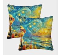 QWERTYUIOPD Nuit Etoilee Cote Taies Oreiller 3D Housse Coussin Lot de 2 Impression 3D Polyester Fermeture Invisible pour Adultes Enfants Deco Chambre 45x45cm