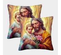 QWERTYUIOPD Portrait Sacre Aureole Doree Taies Oreiller 3D Housse Coussin Lot de 2 Literie Chambre Enfant Adapté Adultes Enfants 45x45cm
