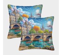 QWERTYUIOPD Scène Pont Rivière Taies Oreiller 3D Housse Coussin Lot de 2 Polyester Fermeture Invisible Deco Chambre Enfant Adulte 40x40cm