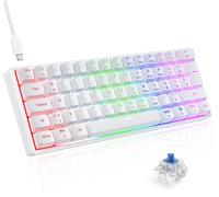 QWERTZ Clavier de Jeu mécanique Allemand TECURS 60% TKLInterrupteur Bleu Gamer Clavier Filaire 61 Touches pour PC Windows/Mac /PS4 Blanc