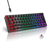 QWERTZ Clavier de Jeu mécanique - TECURS Clavier mécanique 60% - Interrupteur Rouge pour PC Gamer et Travail - 61 Touches - Clavier Filaire pour PC Windows/PS5/PS4, Noir