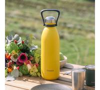Qwetch - Grande Bouteille Isotherme - Jaune 1,5L - 48h Froid et 16h Chaud - Etanche & Sans BPA - Gourde Inox avec Poignée de Portage - Thermos isotherme pour Pique-nique, Camping, Famille