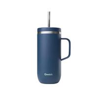 QWETCH - Cold Cup 600ml avec Poignée et Paille - 24h Glacé & 12h Froid - Bleu Nuit - Gourde Isotherme en Inox, Sans BPA, Tasse Thermo Café