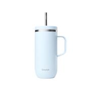 QWETCH - Cold Cup 600ml avec Poignée et Paille - 24h Glacé & 12h Froid - Pastel Bleu - Gourde Isotherme en Inox, Sans BPA, Tasse Thermo Café