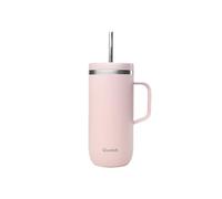 QWETCH - Cold Cup 600ml avec Poignée et Paille - 24h Glacé & 12h Froid - Pastel Rose - Gourde Isotherme en Inox, Sans BPA, Tasse Thermo Café