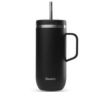 QWETCH - Cold Cup 600ml avec Poignée et Paille - 24h Glacé & 12h Froid - Noir - Gourde Isotherme en Inox, Sans BPA, Tasse Thermos Café