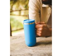 QWETCH - Cold Cup 600ml avec Poignée et Paille - 24h Glacé & 12h Froid - Bleu Azur - Gourde Isotherme en Inox, Tasse Thermo Café