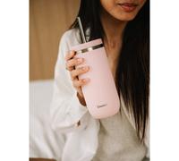 QWETCH - Cold Cup Isotherme 600 ml Rose Pastel - 24h Glacé & 12h Froid - Inox Recyclé, Anti-Éclaboussure - Idéale pour Boissons Fraîches, Bubble Tea et Café Glacé
