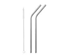 QWETCH - Lot de 2 pailles coudées + Goupillon - Acier Inoxydable réutilisable, 100% ECO - inox brossé - 21 cm