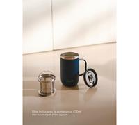 QWETCH - Mug Isotherme Inox Recyclé avec Anse & Filtre Infuseur Bleu Nuit - Tisanière Isotherme 470ml - Thermos Café & Thé - 6h Chaud & 12h Froid - Bouchon Coulissant Anti-Éclaboussures