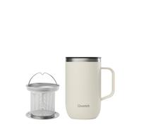 QWETCH - Mug Isotherme Inox Recyclé avec Anse & Filtre Infuseur Sable - Tisanière Isotherme 470ml - Thermo Café & Thé - 6h Chaud & 12h Froid - Bouchon Coulissant Anti-Éclaboussures