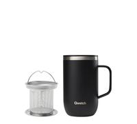 QWETCH - Mug Isotherme Inox Recyclé avec Anse & Filtre Infuseur Noir - Tisanière Isotherme 470ml - Thermo Café & Thé - 6h Chaud & 12h Froid - Bouchon Coulissant Anti-Éclaboussures