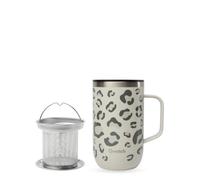 QWETCH - Mug Isotherme Inox Recy vec Anse & Filtre Infuseur Wild Leopard Sable - Tisanière Isotherme 470ml - Thermo Café & Thé - 6h Chaud & 12h Froid - Bouchon Coulissant Anti-Éclaboussures