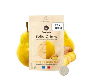 Qwetch SOLID DRINKS - 12 Pastilles d'hydratation avec Vitamines C & B - Boisson Sans Sucres - Saveurs Poire & Gingembre - Vegan, Zéro Calories, Fabriqué en France