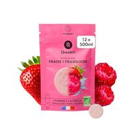 Qwetch - Solid Drinks Bio Gout Fraise Framboise - Pastille Hydratation Pour Boisson Sans Sucre et Hydratation, Boisson Hydratante Vegan Bio, Pastille Pour Aromatiser l'Eau, Vitamine C, 12 Pastilles