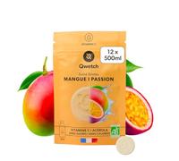 Qwetch - Solid Drinks BIO - Goût Mangue Passion - Pastille Hydratation Sans Sucre Pour Aromatiser l'Eau, Boisson Sans Sucre, Boisson Hydratante, Drink Vegan, Vitamine C Naturelle, 12 Pastilles, 6 L