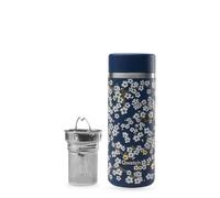 Qwetch - Théière Isotherme Nomade 400ml - Infuseur avec 2 Filtres - 12h Chaud / 24h Froid - Étanche, Réutilisable & Durable - Pour Thé, Café, Tisane, Fruits (Flowers Bleu Nuit)
