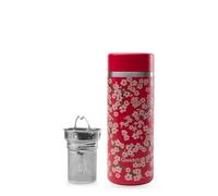 Qwetch - Théière Isotherme Nomade 400ml - Infuseur avec 2 Filtres - 12h Chaud / 24h Froid - Étanche, Réutilisable & Durable - Pour Thé, Café, Tisane, Fruits (Flowers Rouge)