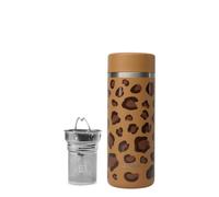 Qwetch - Théière Isotherme Nomade 400ml - Léopard Camel - Infuseur avec 2 Filtres - 12h Chaud / 24h Froid - Étanche, Réutilisable & Durable - Pour Thé, Café, Tisane, Fruits