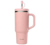 QWETCH - Travel Cup 900ml avec Paille & Anse - 48h Glacé / 12h Froid - Gourde Isotherme Inox Recyclé - Mug avec Bouchon à Vis Anti-Éclaboussures - Tasse Thermos (Rose Pastel, 900 ml)
