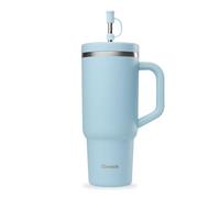 QWETCH - Travel Cup 900ml avec Paille & Anse - 48h Glacé / 12h Froid - Gourde Isotherme Inox Recyclé - Mug avec Bouchon à Vis Anti-Éclaboussures - Tasse Thermo - Bleu Pastel