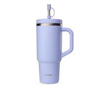 QWETCH - Travel Cup 900ml avec Paille & Anse - 48h Glacé / 12h Froid - Gourde Isotherme Inox Recyclé - Mug avec Bouchon à Vis Anti-Éclaboussures - Tasse Thermo - Glycine
