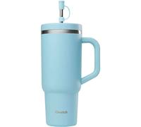 QWETCH - Travel Cup 900ml avec Paille & Anse - 48h Glacé / 12h Froid - Gourde Isotherme Inox Recyclé - Mug avec Bouchon à Vis Anti-Éclaboussures - Tasse Thermo - Bleu Pastel