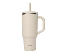 QWETCH Travel Cup Isotherme 900ml Étanche avec Paille Rabattable - Mug Isotherme Inox Recy vec Anse - Garde 48h Glacé / 12h Froid - Tumbler Isotherme - Gourde Compatible Porte-Gobelet - Sable
