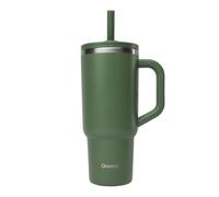 QWETCH Travel Cup Isotherme 900ml Étanche avec Paille Rabattable - Mug Isotherme Inox Recy vec Anse - Garde 48h Glacé / 12h Froid - Tumbler Isotherme - Gourde Compatible Porte-Gobelet - Kaki