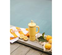 QWETCH - Travel Cup 900ml avec Paille & Anse - 48h Glacé / 12h Froid - Gourde Isotherme Inox Recyclé - Mug avec Bouchon à Vis Anti-Éclaboussures - Tasse Thermo - Citron