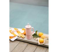 QWETCH - Travel Cup 900ml avec Paille & Anse - 48h Glacé / 12h Froid - Gourde Isotherme Inox Recyclé - Mug avec Bouchon à Vis Anti-Éclaboussures - Tasse Thermos (Rose Pastel, 900 ml)