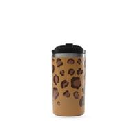 QWETCH - Travel Mug Isotherme - Leopard Camel 350ml - Thermos Café & Thé en Inox - 6h Chaud et 12h Froid - Compacte & Étanche, Mug de voyage